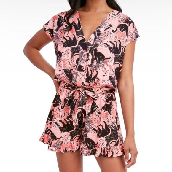 BCBGENERATION On Your Tracks Printed Short One Piece Romper - Picture 1 of 5